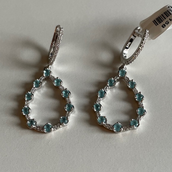 New Blue Topaz & Diamond Drop Earrings 925 - Picture 2 of 6